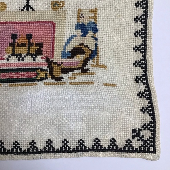 Vintage Americana Cross Stitch Colonial Sampler Art Complete 11x12” Pilgrims - Picture 12 of 16